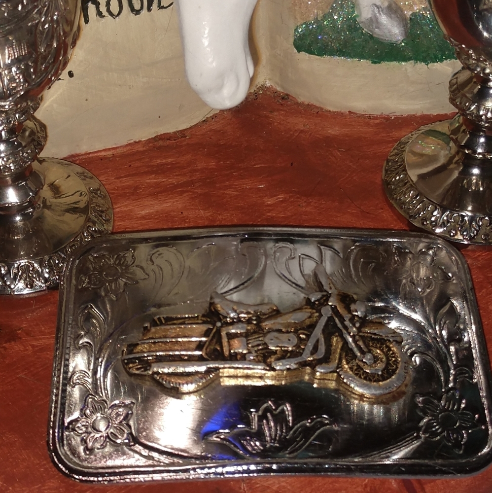 Beautiful~Vintage Silver Motorcycle Belt Buckle